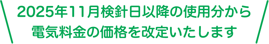 2025年11月検針日以降の使用分から電気料金の価格を改定します。